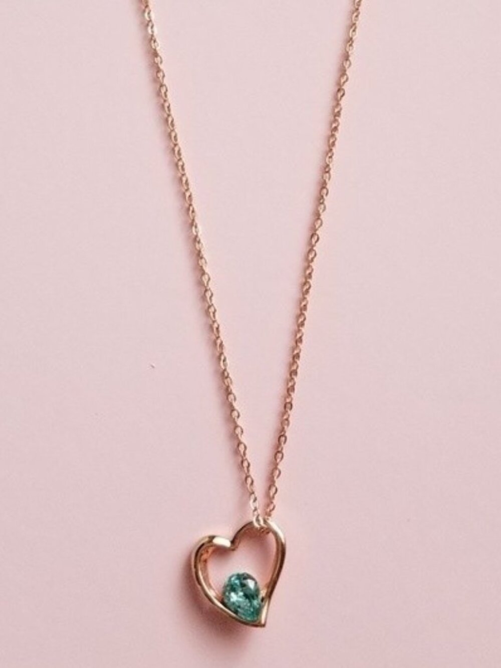 Blue Teardrop Crystal Asymmetric Heart Dainty Elegant Rose Gold Necklace